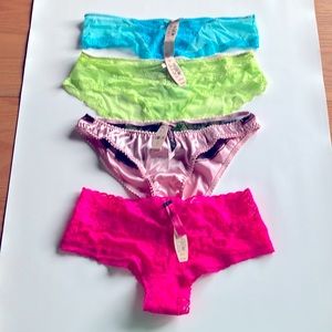 4 NWT Victoria’s Secret Panties Green, Turquoise, Pink & Pink/Black Size S